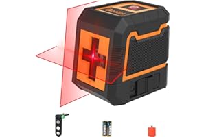 Qooltek selbstnivellierender rot Linienlaser, Kreuzlinienlaser mit horizontalem und vertikalem roter Strahl, 2 AA Batterien inklusive Laser-Wasserwaage, Laser Level IP54 für drinnen