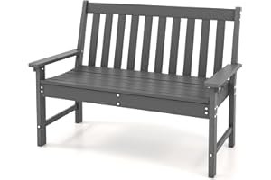 RELAX4LIFE Garden Bench, Outdoor HDPE 2-Person Patio Seating Chair with Cozy Backrest, All-Weather Ergonomic Loveseat Bench for Lawn Front Porch Path (Grey, 132x65x91cm)