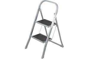 OurHouse SR20055 2 Rubber Tread Steel Step Ladder, Slip-Resistant Feet, Indoor Use, 150 kg Maximum Weight, Grey