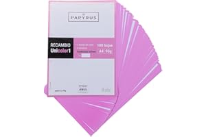 Unipapel 53392253. Recambios 100 Hojas A4, Cuadrículadas 5x5, Banda Color Rosa Claro, PaperClas90g, Papyrus - Unicolor 1