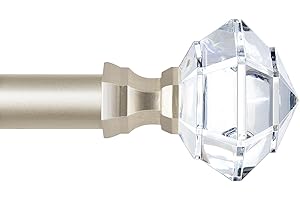 TONIAL Curtain Rods 32 to 58 Inch(2.6-4.8ft), Telescoping Splicing 3/4 Single Rods for Windows Decorative Drapery Rod with Acrylic Diamond Finial, Champagne Gold