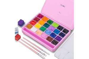 ABEIER HIMI Gouache - Juego de 24 colores x 30 ml con 3 cepillos y paleta, diseño de minitaza único, no tóxico, pintura gouache para papel de acuarela de lienzo, perfecto para principiantes, estudiantes