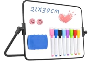 BENUAN Dry Erase Whiteboard with Stand, 21 x 30 cm Double-Sided Desktop White Board for Kid Student School Home Office (Black)