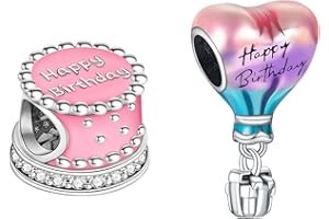 Rimgoris Charm en argent 925 pour femmes Bracelets Collier Coeur Amour Boîte Cadeau à Pendentifs Bougie Joyeux Anniversaire Livre d'anniversaire Montgolfière Joyeux Anniversaire