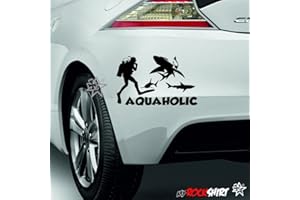 myrockshirt Aquaholic 20 cm Taucher Aufkleber Hintergrund, UV und Waschanlagenfest, hochwertig geplottet, Decal, Sticker,Tuning, Bonus Testaufkleber Estrellina-Glückstern®