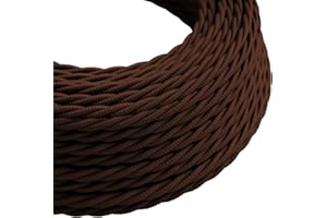 DC Voltage 3 Core Twisted Electrical Cable - 3m Antique Flex, 10ft Vintage Textile Cable (Dark Brown)