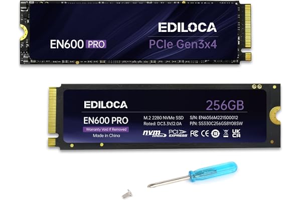 Ediloca EN600 PRO SSD PCle 3.0x4, NVMe M.2 2280, cache SLC, 2800 Mo/s en lecture, 2000 Mo/s en écriture, 3D NAND TLC, disque SSD interne, compatible avec les ordinateurs de bureau et portables -256 Go