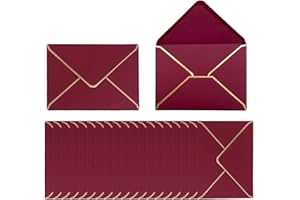 MINZHI 50 piezas sobrespara tarjeta de regalo, 13,5 x 18,5 cm, Sobresde tarjetas, Sobrescon borde dorado, Sobrespara Invitaciones, Sobres de invitación con borde dorado, para bodas,fiestas (rojo)