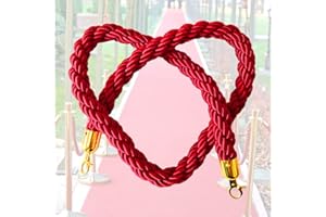 OUSINBY Twisted Queue Barrier Rope, Barrier Rope With Hook Queue Barrier Post And Rope Divider Crowd Control Stanchion 1.5M Red