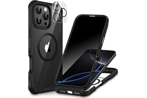 CENHUFO Magnética Antiespia Funda iPhone 16 Pro MAX, Compatible con MagSafe Integrado Privacidad Cristal Templado Pantalla y Protector cámara, 360 Grado Antigolpe Carcasa Capa Doble Cara Case -Negro