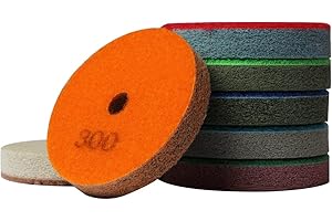 BSRTTOOL 5" Diamond Sponge Fiber Polishing Pad 300-10000 Grit - Polishing Tile Stone Marble Concrete Ceramics Glass 7set