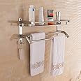 HONPHIER Towel Shelf Multi-Function Towel Rack with Storage Shelf SUS304 Stainless Steel Towel Holder Wall Mounted Bath Towel Rail Bar for Bathroom Kitchen