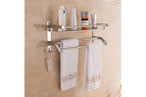 HONPHIER Towel Shelf Multi-Function Towel Rack with Storage Shelf SUS304 Stainless Steel Towel Holder Wall Mounted Bath Towel Rail Bar for Bathroom Kitchen