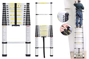 YIYAI Échelle télescopique 3,8m Echelle Pliante Aluminium 13 marches Échelle avec Le mécanisme de rétraction, Charge Maximale 150kg, Sûre et Solide, Extensible Ladder