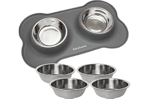 KaraLuna Napfunterlage aus Silikon mit Edelstahl Futternapf I Für Katzen & Hunde I Fressnapf Katze Futternapf Cat Bowl Hundenapf Katzenfressnapf Näpfe Station Napf Unterlage (400ml, Grau)