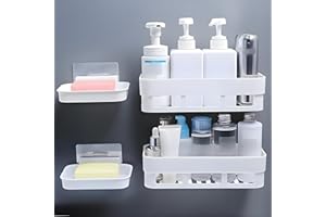 House of vipa Bathroom Shelf Without Drill | Adhesive Bathroom Organizer Wall Shelf | 2 Shelves + 2 Soap Dish | Waterproof Ru