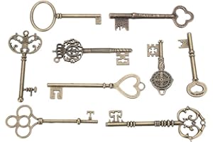 SUPKEYER 9PCS Big Large Antique VTG Old Brass Skeleton Keys Lot Cabinet Barrel Lock