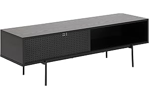 AC Design Furniture Augusta Meuble TV con Almacenaje, Al: 44,5 x An: 140 x P: 40 cm, Aspecto Fresno Negro o Negro, Melamina o Malla Metálica, 1 Pieza
