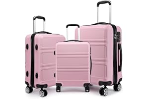 Kono Juego Maletas de Viaje Rígida ABS 3 Piezas Trolley Maleta Equipaje de Mano con 4 Ruedas y Cerradura de Combinación TSA 51,5/65/75cm (Cabina/Mediana/Grande, Rosa)