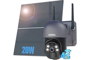 Xega Telecamera con SIM 4G da Esterno【20W Pannello Solare】 20.000mAh Batteria Registrazione Continua 24/7 2K 4G SIM Scheda Telecamere Senza Fili,Visione Notturna, Rilevamento del Movimento(Senza WiFi)