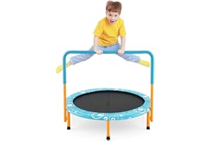 COSTWAY Mini Trampoline, 36 Inch Kids Exercise Rebounder with Foam Handrail and Safety Padded Cover, Foldable Toddler Trampolines for Indoor Outdoor