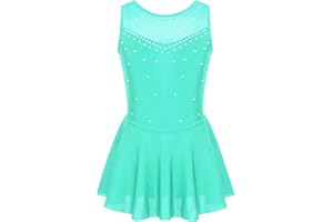 IEFIEL Maillot de Danza Patinaje para Niña Vestido Lentejuelas de Baile Leotardo Gimnasia Rítmica Body Clásico Vestido de Bailarina 6-16 Años