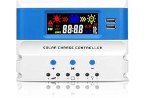 NUOWEIDE 20A Solar Laderegler 12V/24V, PWM 20A Solarladeregler mit Temperatursensor, 2 USB Ports, Solarladeregler für 12V/24V Blei Säure Batterie und Lithium-Batterien
