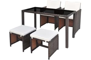 vidaXL Gartenmöbel 5-TLG. mit Auflagen Gartenset Sitzgruppe Sitzgarnitur Gartengarnitur Gartentisch Tisch Esstisch Stühle Poly Rattan Braun