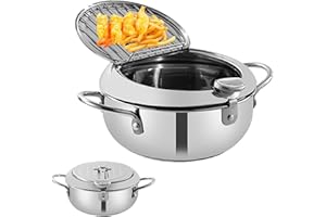 Zjyufy Fritteuse Topf Edelstahl Japanische Fritteuse Topf 3. 4L Tempura Frittiertopf für Pommes Frites Huhn