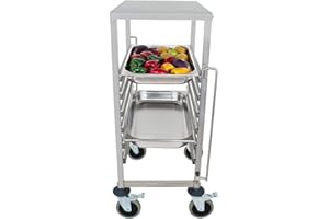 ‎BEEKETAL Beeketal 'BTW-6' Gastro Tablettwagen für bis zu 6 GN Behälter, Edelstahl Speise Transportwagen mit und geräuscharmen 360° Rollen (2 x Feststellbremsen), passend für GN 1/1, 1/2, 1/3 und 2/3 Behälter