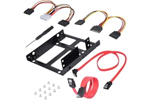 DEEPFOX Mounting Kit - Dual 2.5 Inch to 3.5 Inch Internal Hard Disk Drive SSD/HDD Hard Disk Drive Mounting Kit Bracket [SATA and Power Cables included]