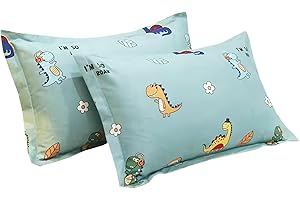 LHLZNB Baby Toddler Pillowcase,2 Pack 100% Cotton Pillow Cover,Cot Bed Pillow Pair Cases 50x75cmSoft and Breathable Baby Pillowfor Boy & Girl Bedding, Kids Travel Pillow Pillowcase ﻿ (Green, Cartoon)