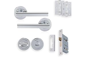 XFORT Polished Chrome Liberty Lever Bathroom Pack, Complete Set with T-Bar Handles, Bathroom Lock, 75mm Ball Bearing Hinges and Thumb Turn & Release Set, for Internal Doors