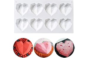 Valentine's Day Diamond Heart Silicone Cake Mold, BREEZO Baking Pan Mold for DIY Cake Mousse Dessert 3D Love Heart Shape Cake Mould, Non-Stick Candy Fondant Ice Cream Soap Jelly Molds (8-Cavity)