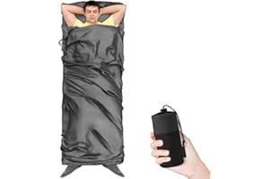 HAOYAO Sleeping Bag Liner with Pillow Pocket - Ultra-Soft & Lightweight Portable Travel Sheet, Compact for Camping, Backpacking, Hotels