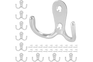 Tunejoy Ganchos Percheros de Pared Gancho para Abrigos de Doble con Tornillo para Colgar Abrigo Sombrero Toalla, Bufanda Bolso Llave 10 Piezas Plata