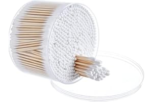 MOCUI Bastoncini di cotone di bambù doppi rotondi spessi; 100% cotone biodegradabili e naturalmente non sbiancati; tamponi di sicurezza (doppia testa rotonda (500 pezzi)