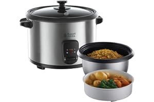 Russell Hobbs Cuiseur de Riz [Grande Capacité] Inox (1,8L, 10 portions, cuillère à riz & Dosette incl., Arrêt & Maintien au Chaud Auto,Idéal aussi pour légumes/ poisson etc.,Bol antiadhésif) 19750-56