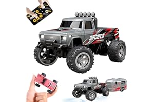 Kyduu Ferngesteuertes Auto, Monster Truck Spielzeug,Monstertruck 2.4GHz,1:64 Mini RC Monster Truck mit Anhänger Karosserielichter und Scheinwerfer,Crawler Spielzeug,Geschwindigkeit/Lenkung einstellbar