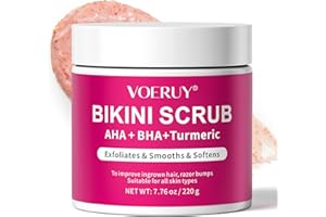 VOERUY Gommage Bikini avec 10% d'AHA+BHA et curcuma pour le maillot et les aisselles. Élimine les poils incarnés et les imperfections dues au rasage. Hydrate et nourrit la peau. Unifie le teint.220 g