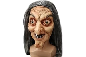 MXJFYY Máscara de Bruja de Terror para Halloween - Accesorio de Disfraz de Látex Con Cabello para Mujeres Mayores