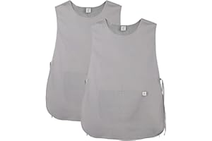 JONATHAN UNIFORM Set da 2 Pezzi Unisex Grembiule da Lavoro 2-3 Tasche Grembiule Maestra Asilo Cucina Estetista, Casacca Sanitaria Senza Maniche per Farmacia
