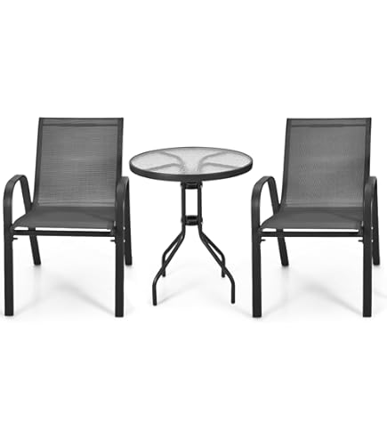 Vente-unique Metalen tuinset met een tafel van 60 cm en 2 stapelbare