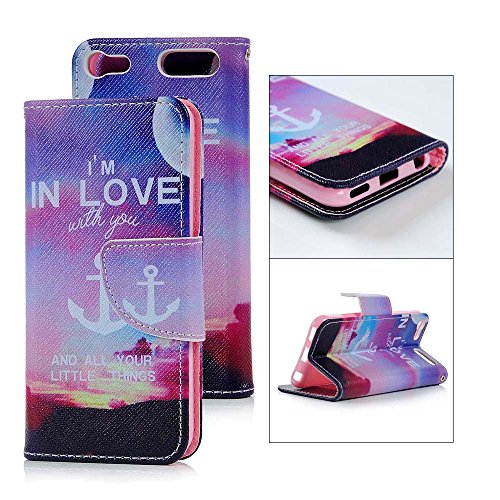 Touch 6 Case, iPod Touch 6 Case PU Leather Book Wallet Case with Kickstand Magnetic Clasp and Card Slots Flip Protective Drop Resistance Painted Pattern Cover - Sky Anchor