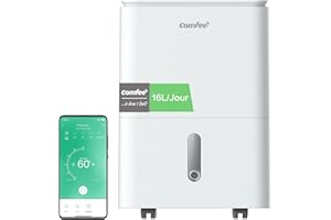 COMFEE' Déshumidificateur 2-EN-1,Elimine l'humidité jusqu'à 16L-Jour, Purification d'air avec ioniseur, 4 Modes, Fonction Air Swing, Contrôle APP, Idéal pour pièces de 29-44㎡, Easy Dry 16