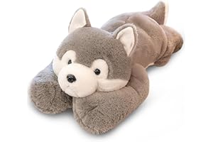 YUNTOY 3.5lbs Weighted Dinosaur Plush Toy, 24 Inch Belly Weighted Stuffed Animals Throw Pillow, Cute Dinosaur Plush Doll for Boys Girls Fans (Grey Husky)