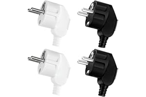 Powice 4 Stück Schuko Stecker,Stecker,Schuko Stecker Wasserdicht,Schukostecker,Spritzwassergeschützter Stecker 230V mit Zugentlastung, (Schwarz+Weiß)