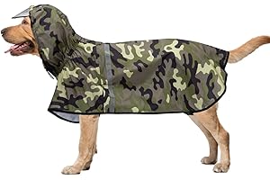 DOCIOTE Płaszcz przeciwdeszczowy dla psa, wodoodporny, kurtka przeciwdeszczowa dla psów z kapturem, obrożą i uprzężą, z przezroczystym brzegiem, oddychający, regulowany płaszcz przeciwdeszczowy z kapturem dla