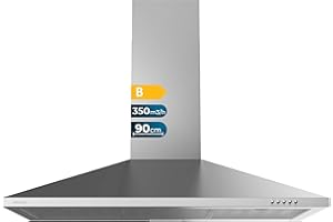 Cecotec Cappa aspirante piramidale 90 cm Bolero Flux PM 903500 Inox B. Motore 65 W, finitura inox, aspirazione 350 m3/h, controllo meccanico, 3 livelli di potenza, luce e filtro al carbonio