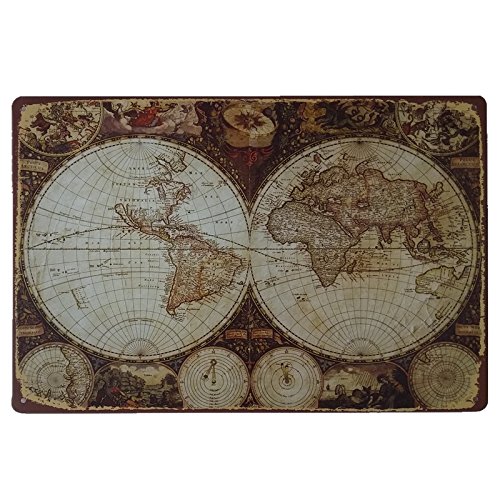 Ipekoo Mappa del Mondo Retro Metal Sign Tin Sign Retro Vintage Anticata Pub Poster Metal Wall Targa in Metallo